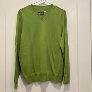 Talbots Supima Cotton V-Neck Sweater Lime Green Lightweight Knit Mens Pullover